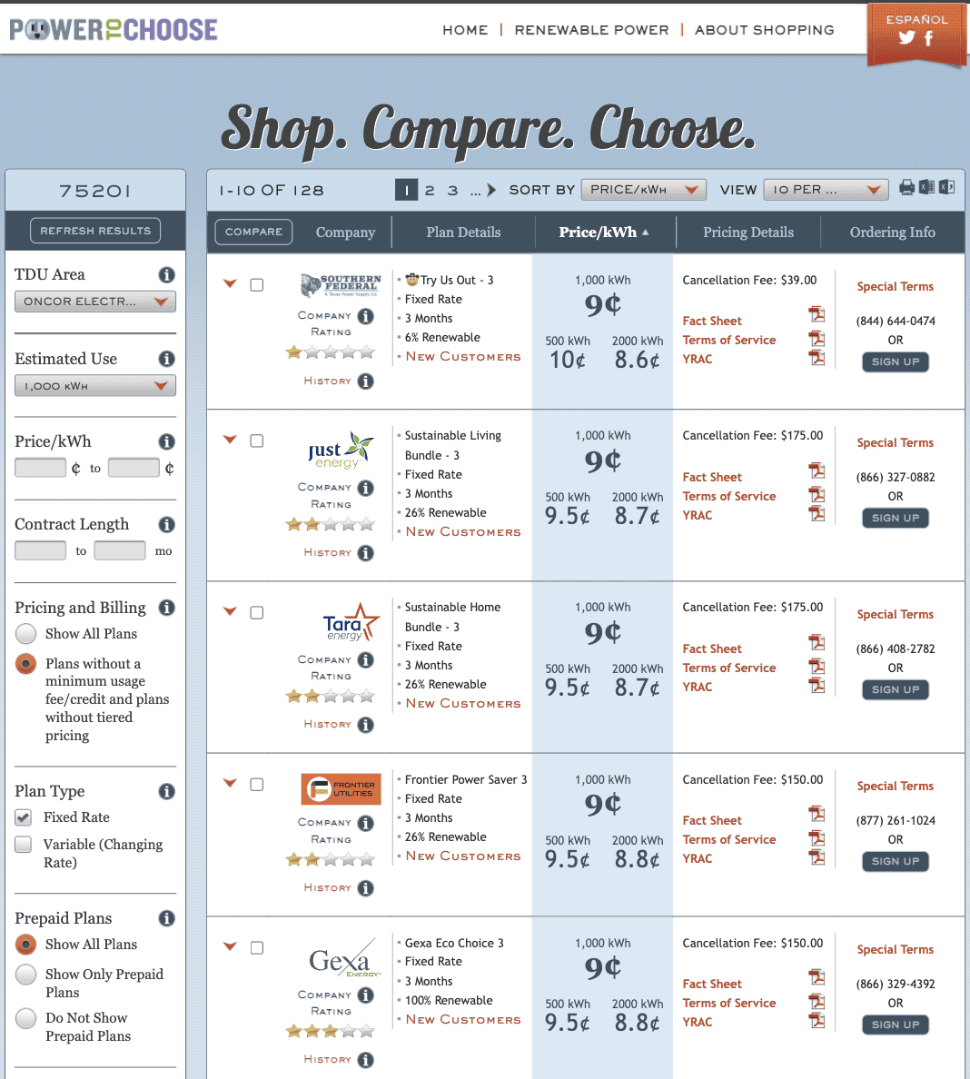 powertochoose.org website